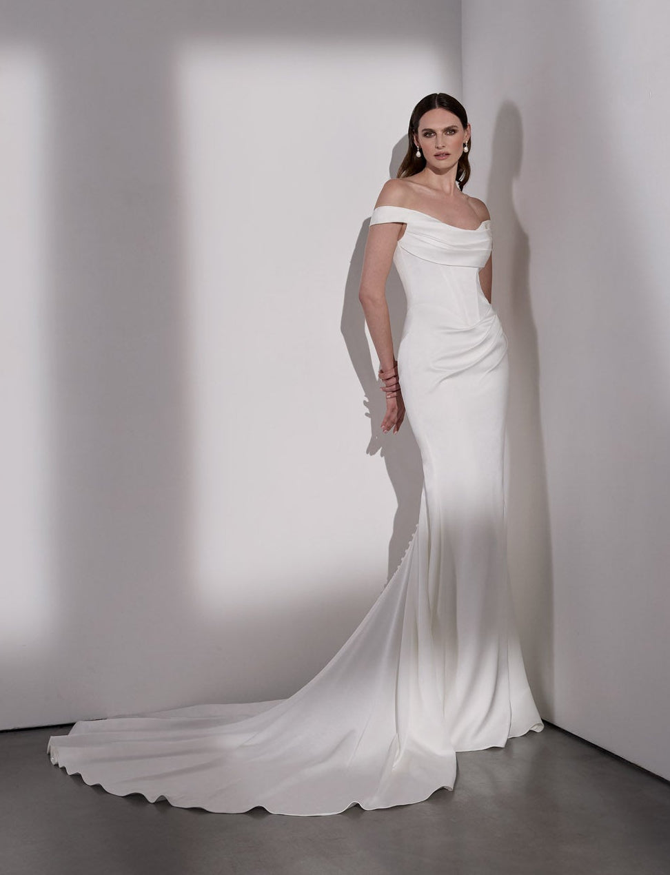 Japanese Crepe sheath dress with pearl
button detail