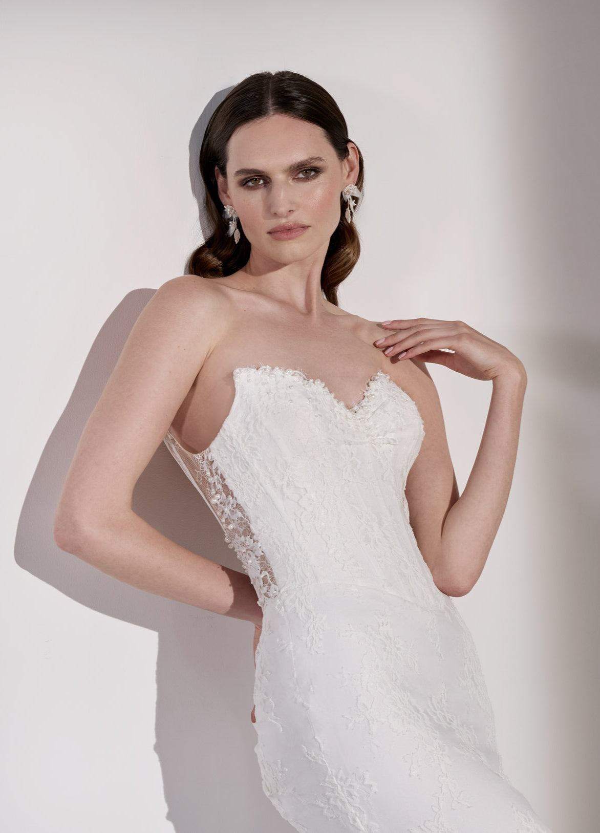 French-look lace basque waist sheath dress
with illusion back and jacket