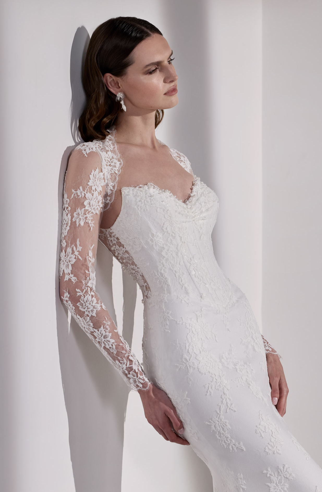 French-look lace basque waist sheath dress
with illusion back and jacket