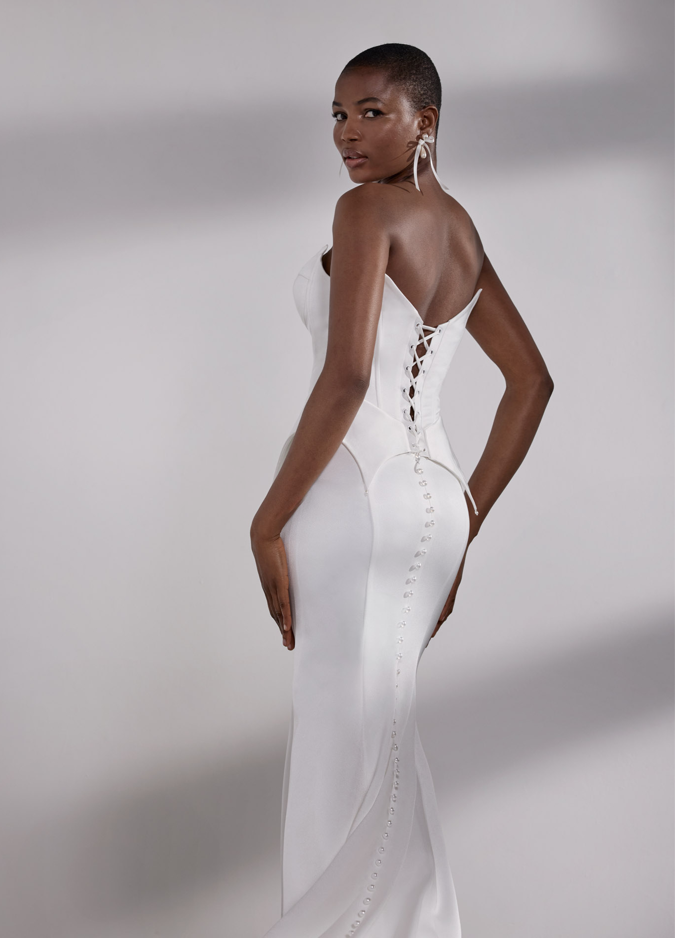 Japanese crepe dress or bodice & skirt with lace-up back and button detail