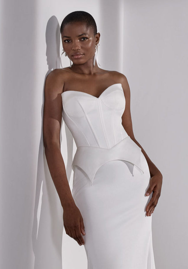 Japanese crepe dress or bodice & skirt with lace-up back and button detail