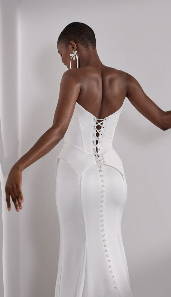 Japanese crepe dress or bodice & skirt with lace-up back and button detail