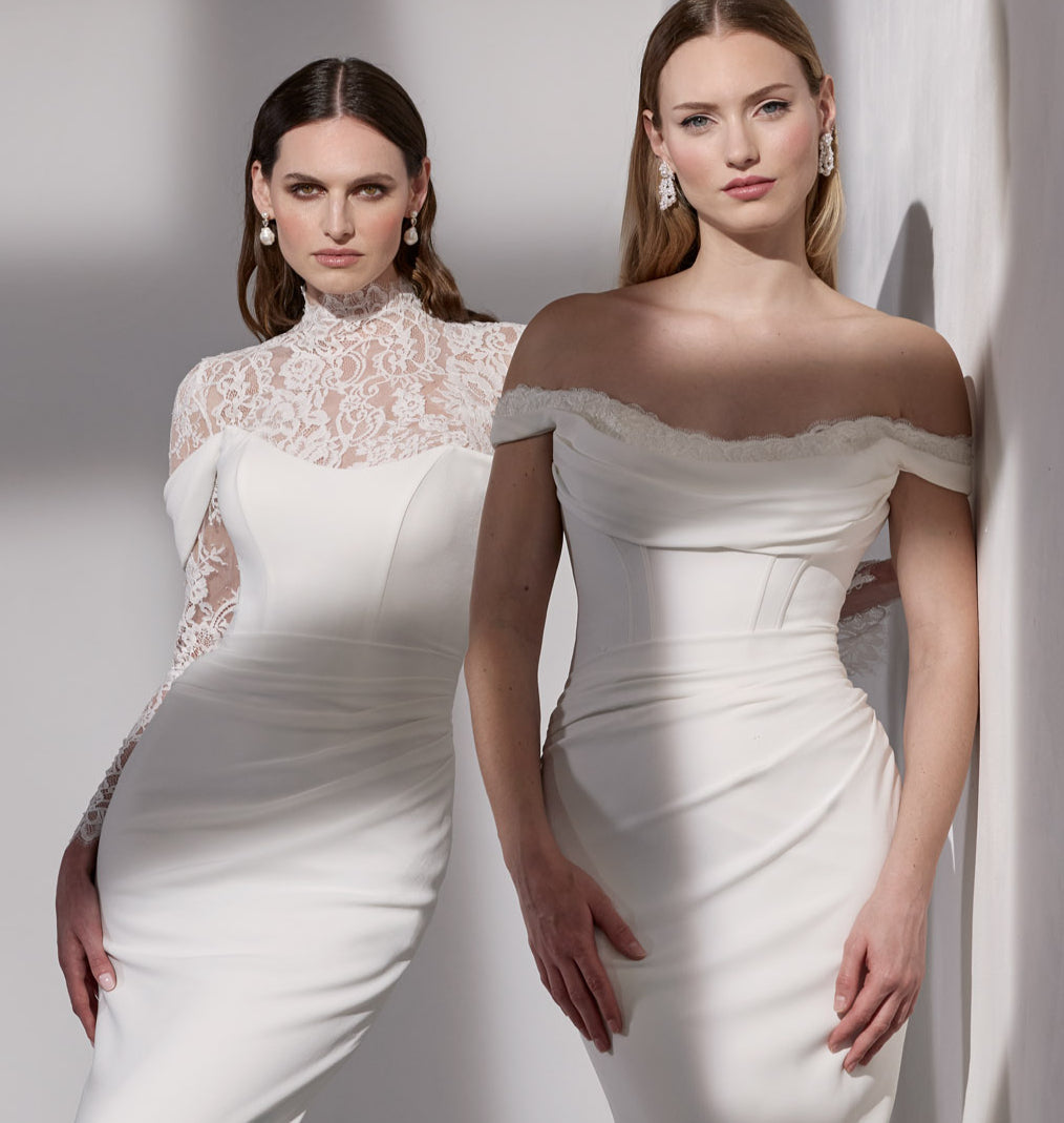 Chantilly-look lace topper with pearl button
back