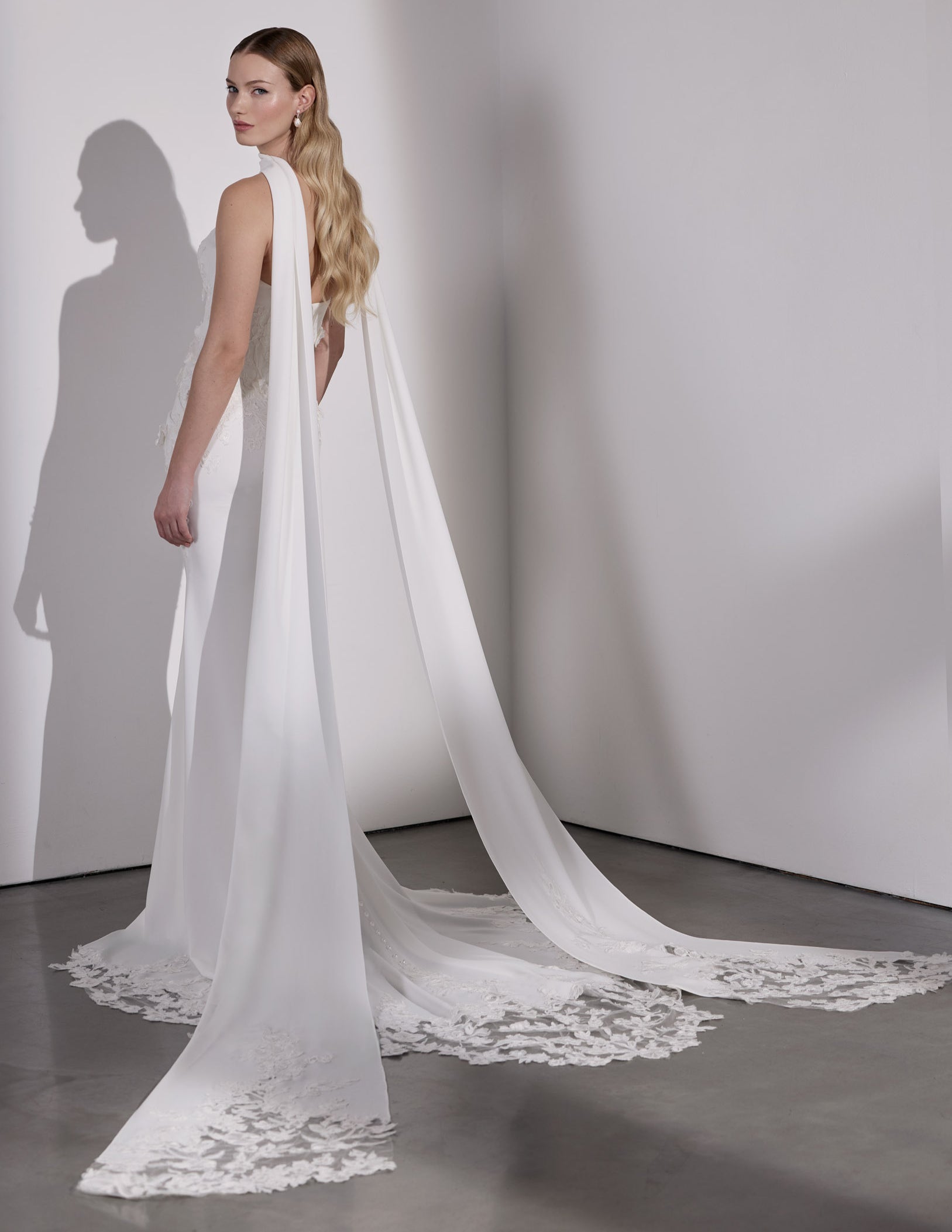 Georgette crepe & 3D Lace applique scarf