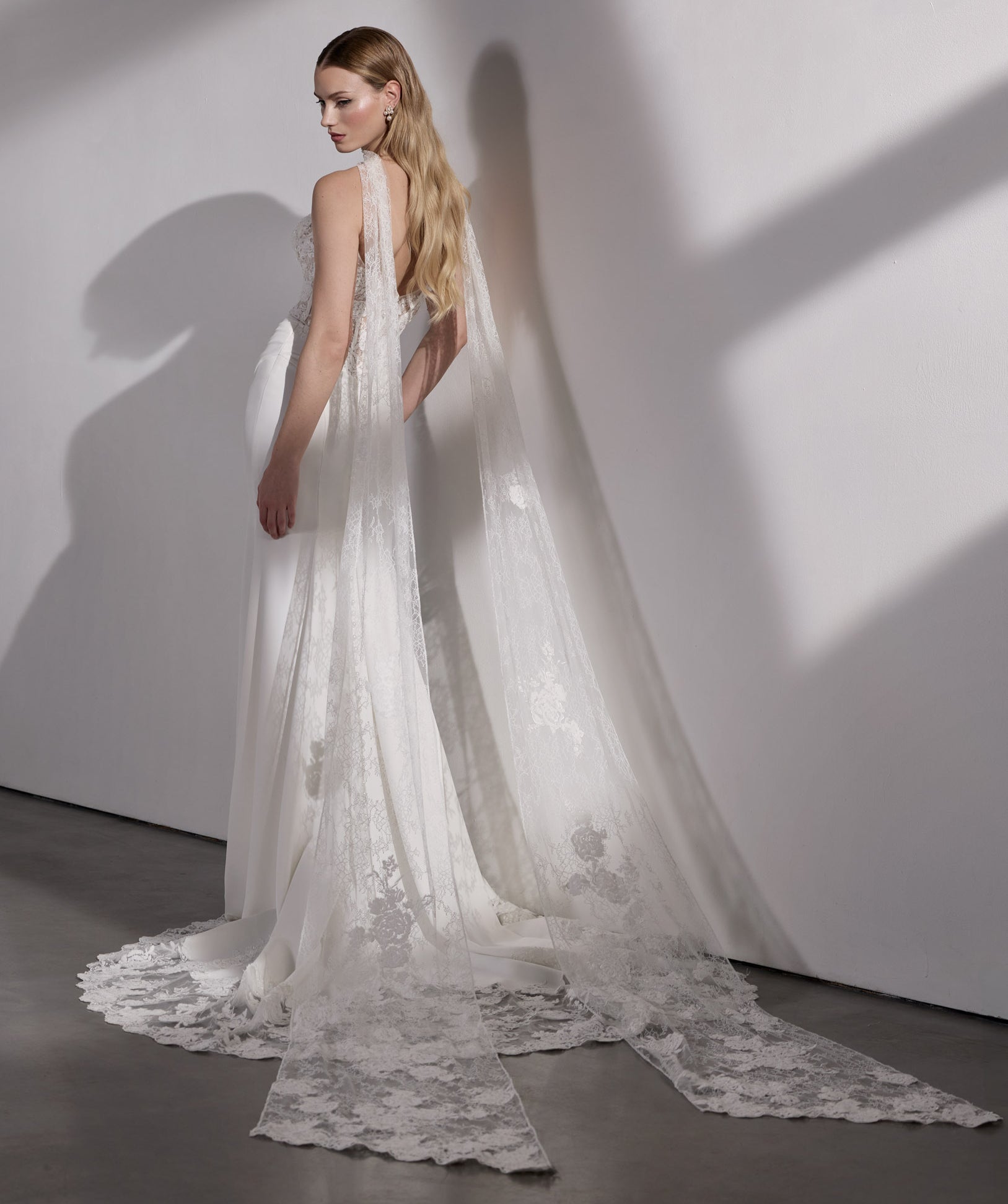 full length Chantilly lace bridal scarf