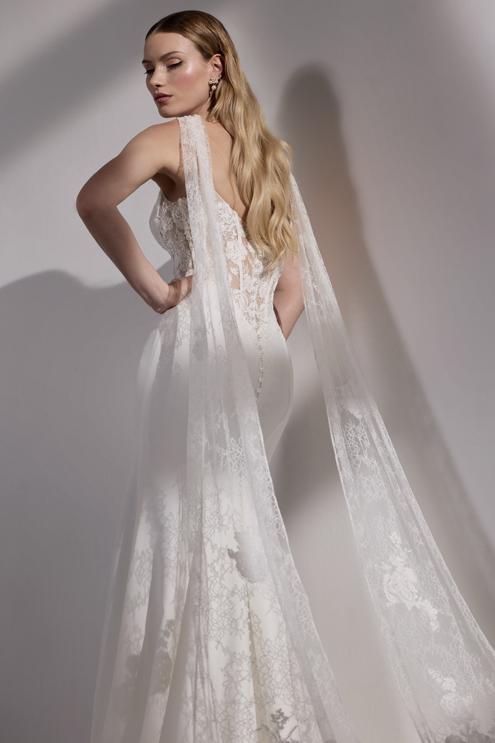 full length Chantilly lace bridal scarf