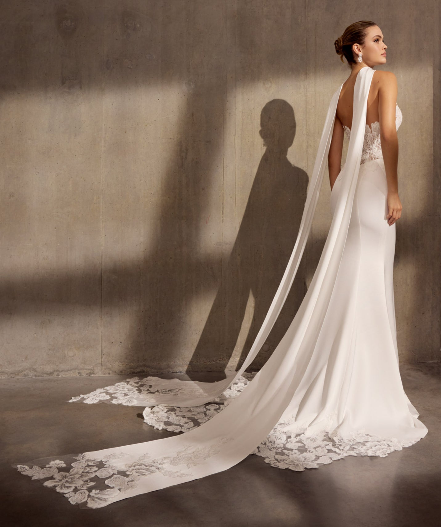 Stylish Japanese satin crepe stole with lace applique edge