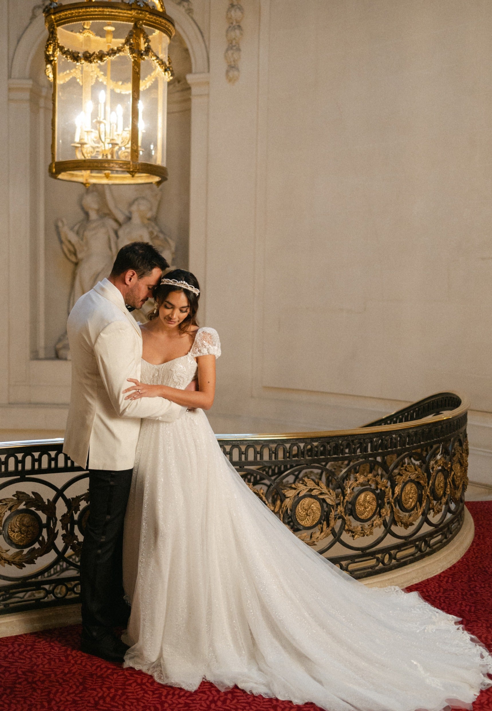 Chic sparkly A-line scoop neckline with illusion tulle cut-out with corset and detachable sleeves