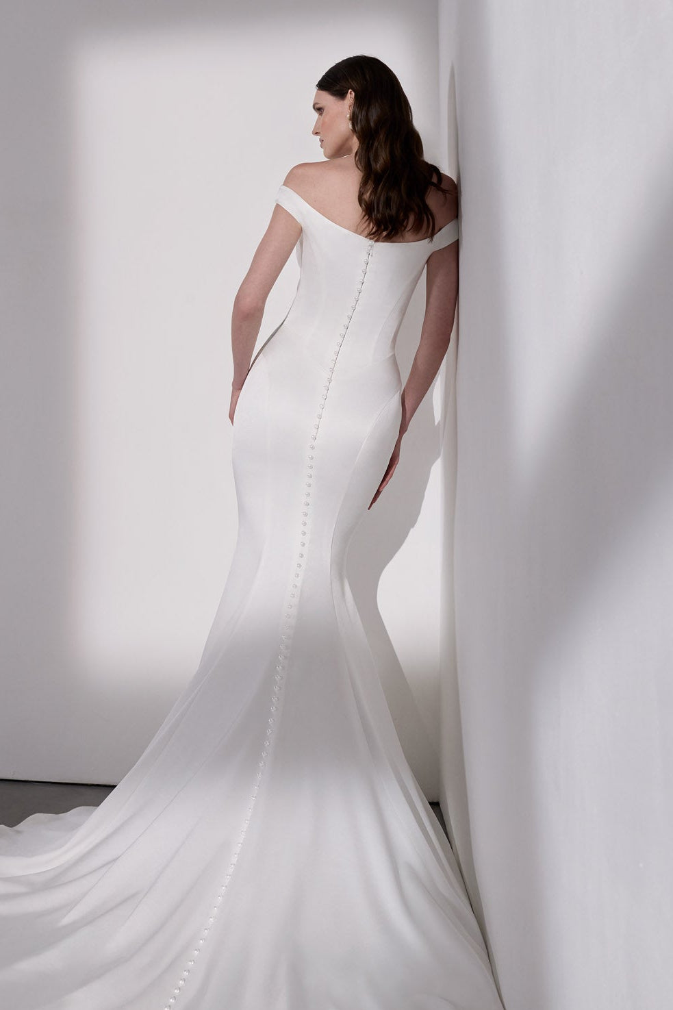 Japanese Crepe sheath dress with pearl
button detail