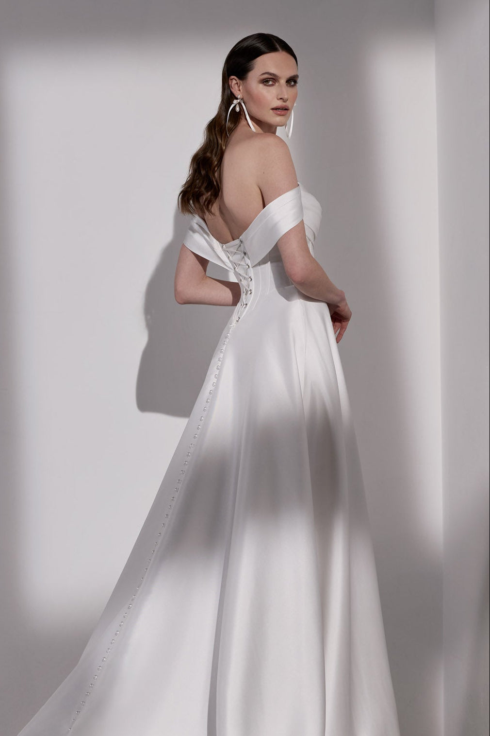 Lux mikado basque waist A-Line dress with
lace-up back