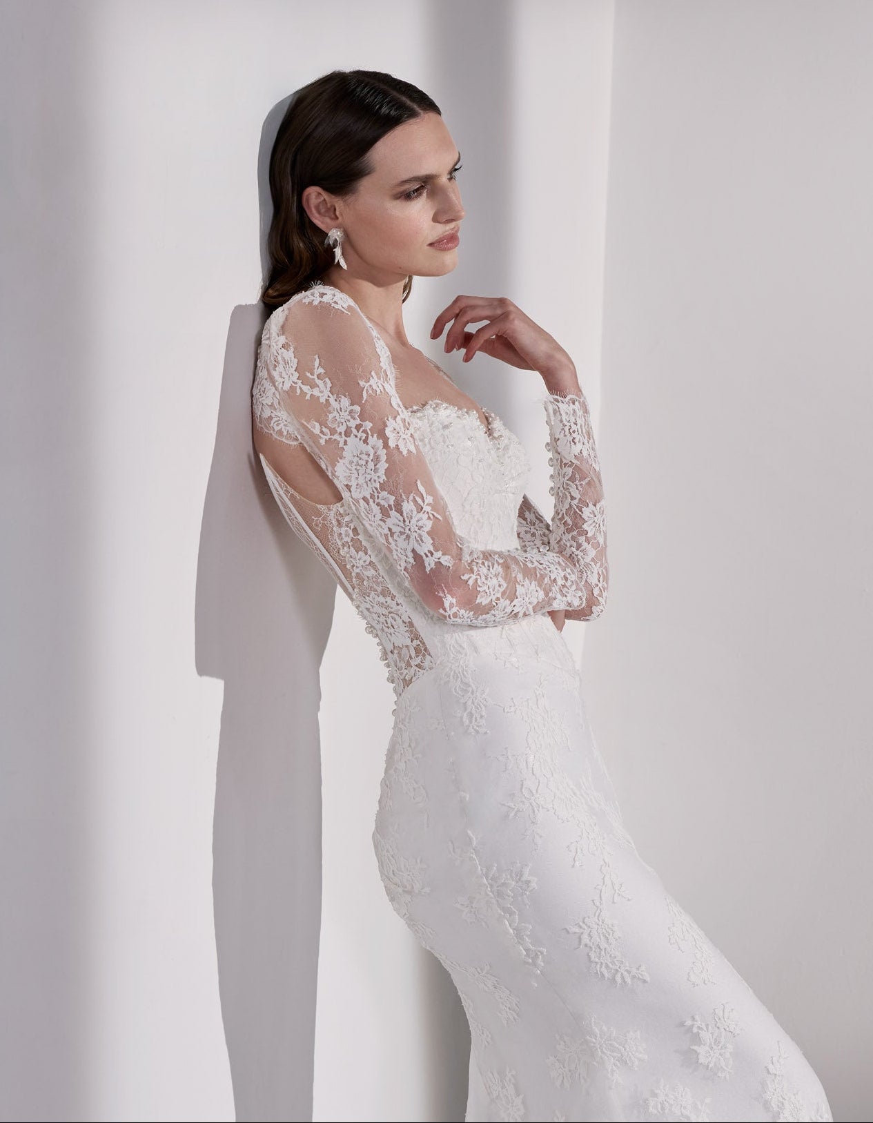 French-look lace basque waist sheath dress
with illusion back and jacket