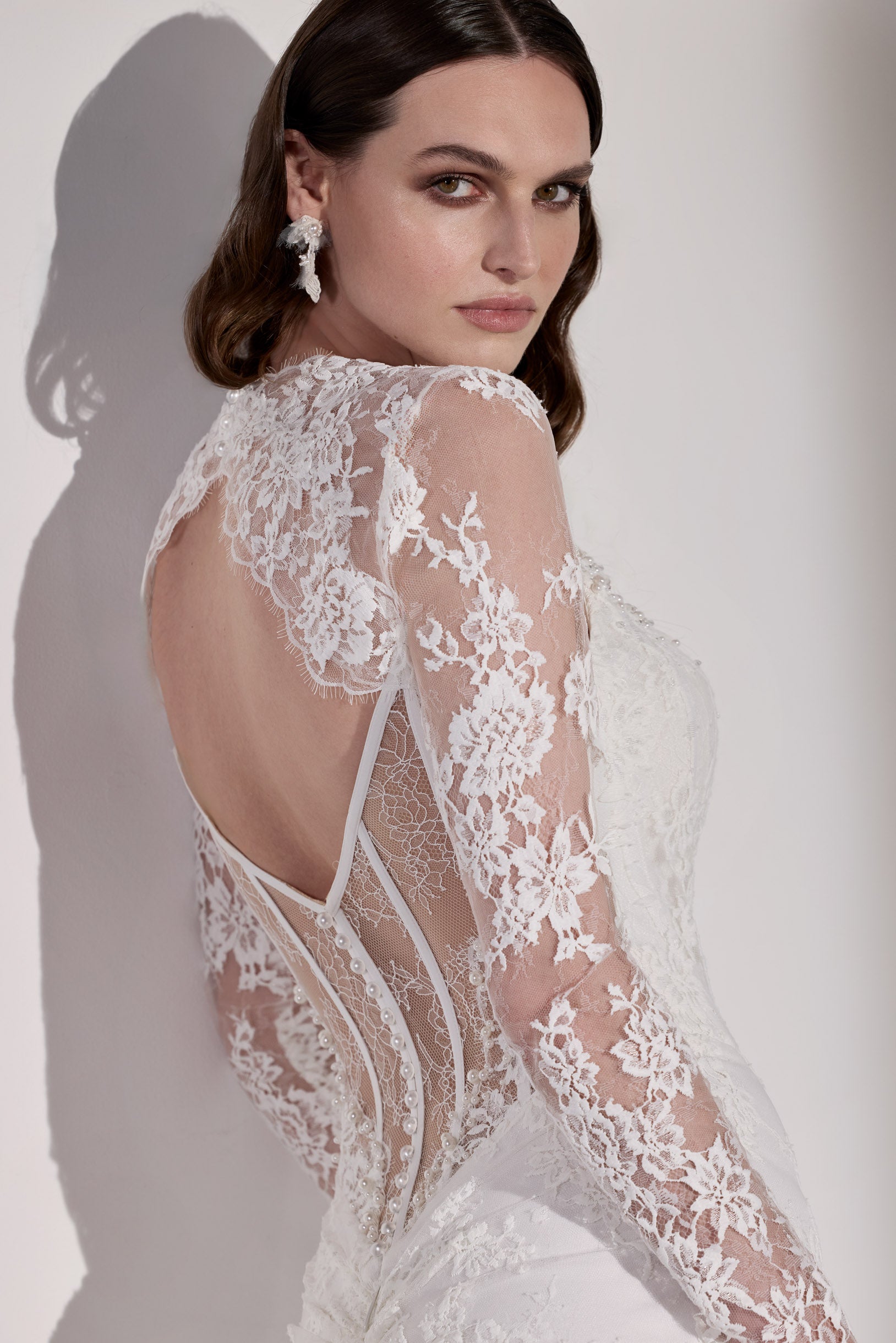 French-look lace basque waist sheath dress
with illusion back and jacket