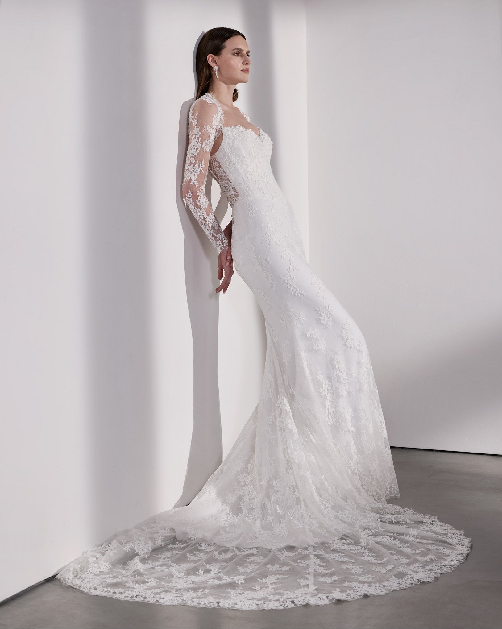 French-look lace basque waist sheath dress
with illusion back and jacket