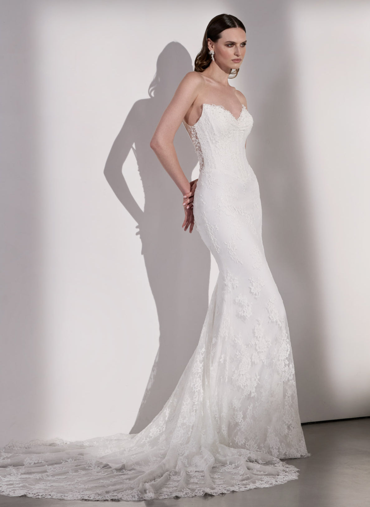 French-look lace basque waist sheath dress
with illusion back and jacket