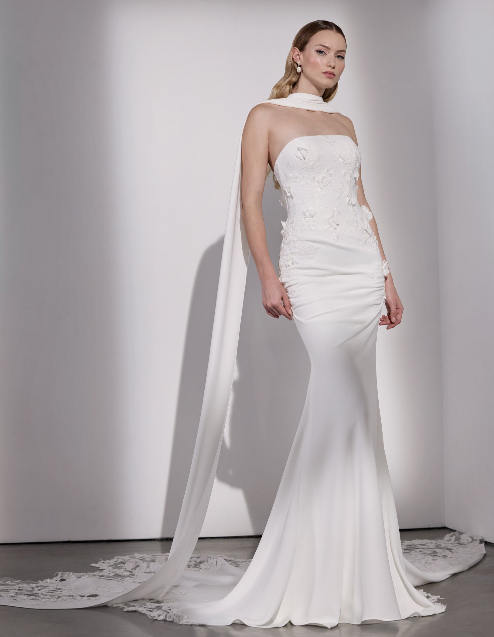 Georgette crepe & 3D Lace applique scarf