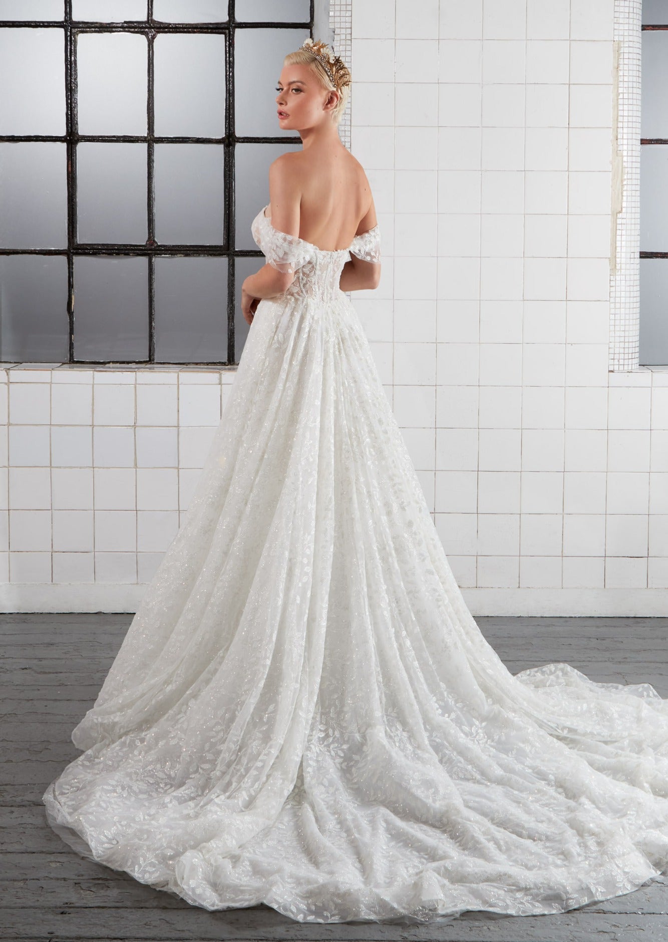 sparkle tulle strapless A-Line dress with detachable straps and sleeves and inner corset