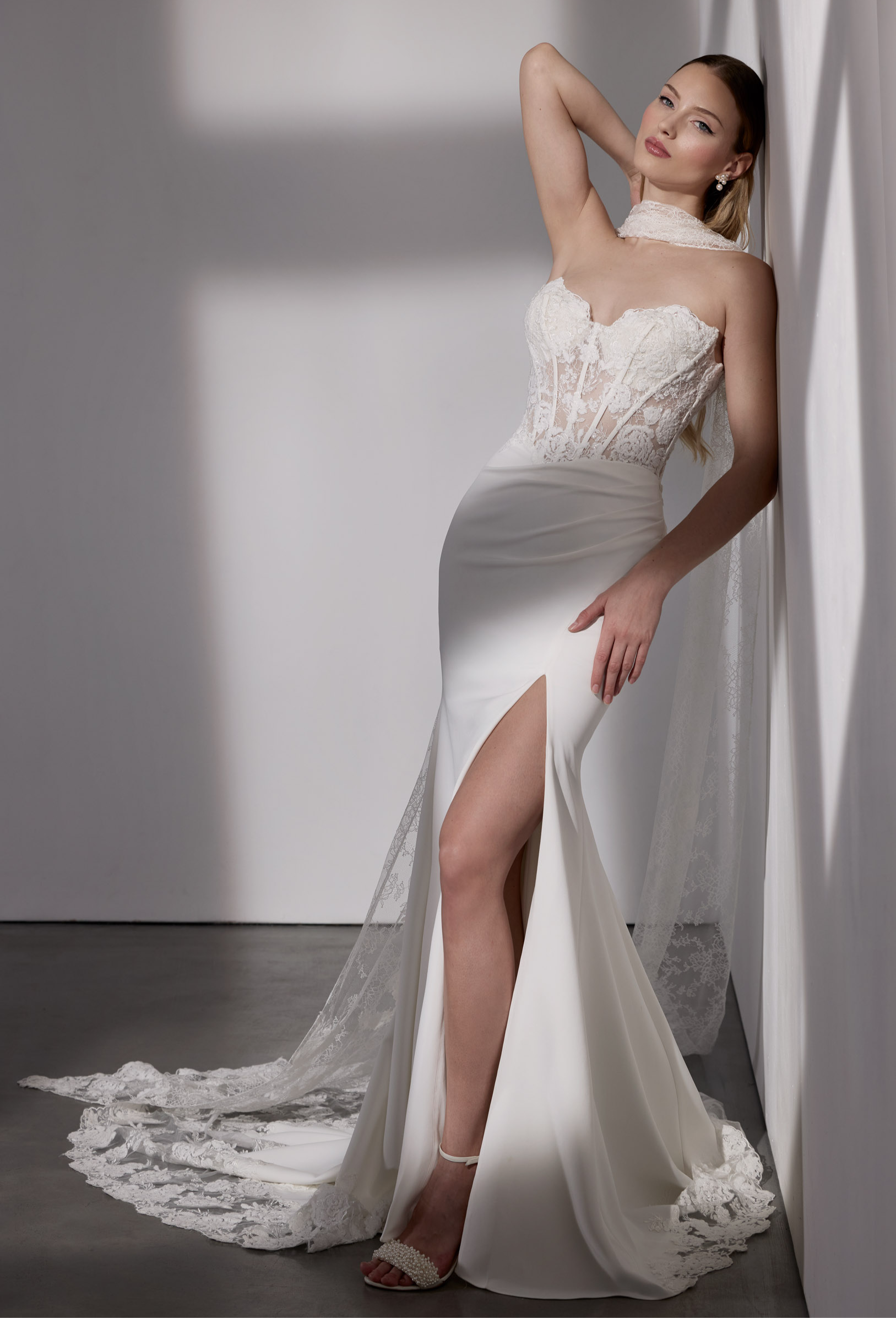 full length Chantilly lace bridal scarf